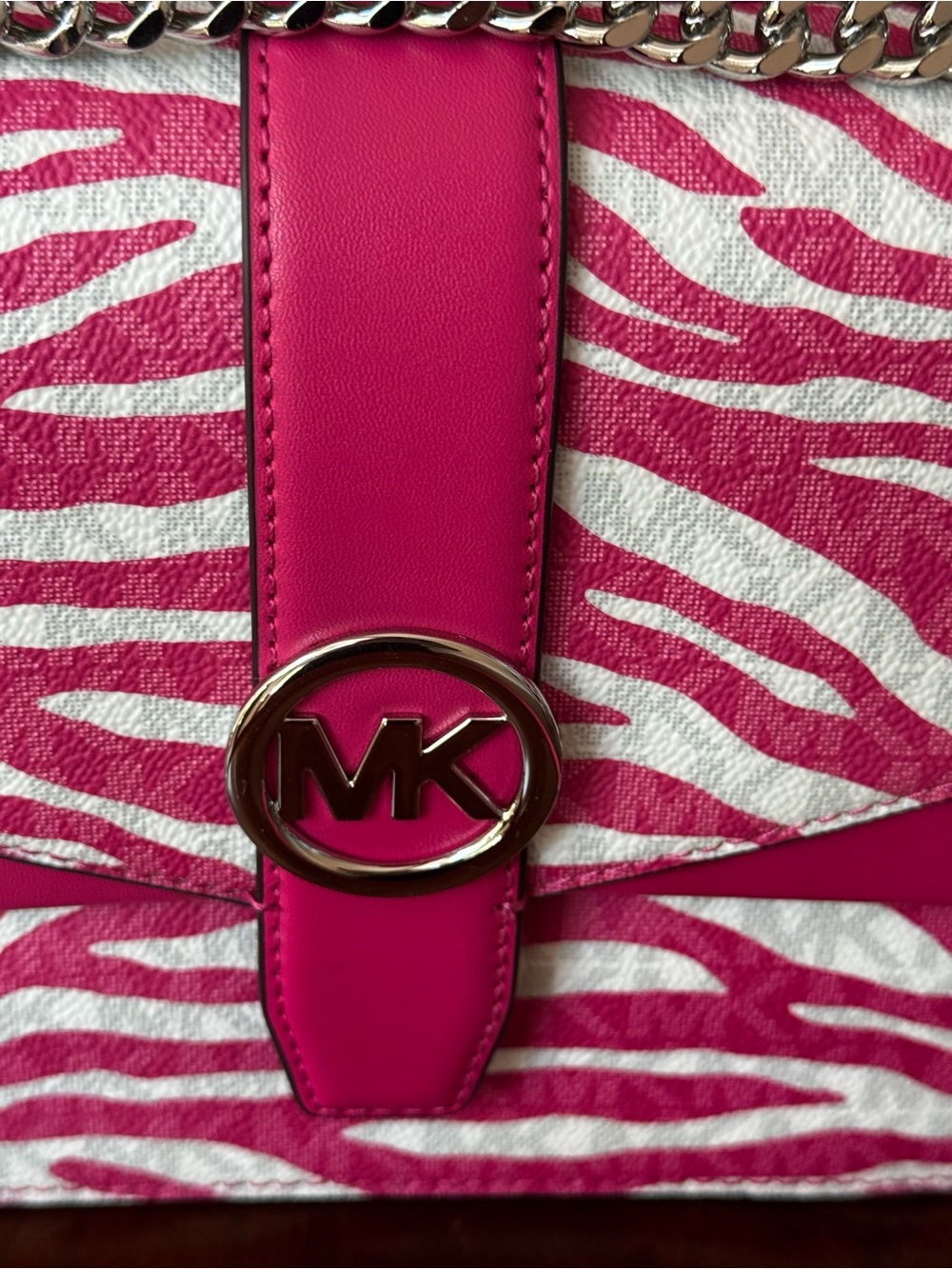 MICHAEL KORS Hot Pink and White Zebra Print Chain Crossbody - Picture 2 of 8